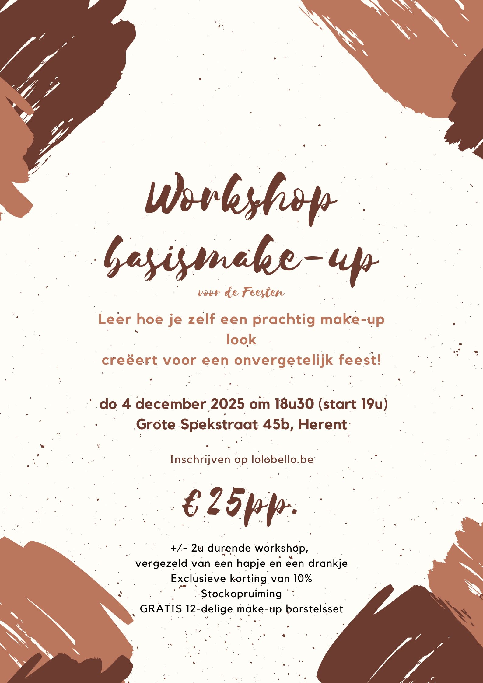 Bruin Penseelstreken Schoonheid Make-up Poster